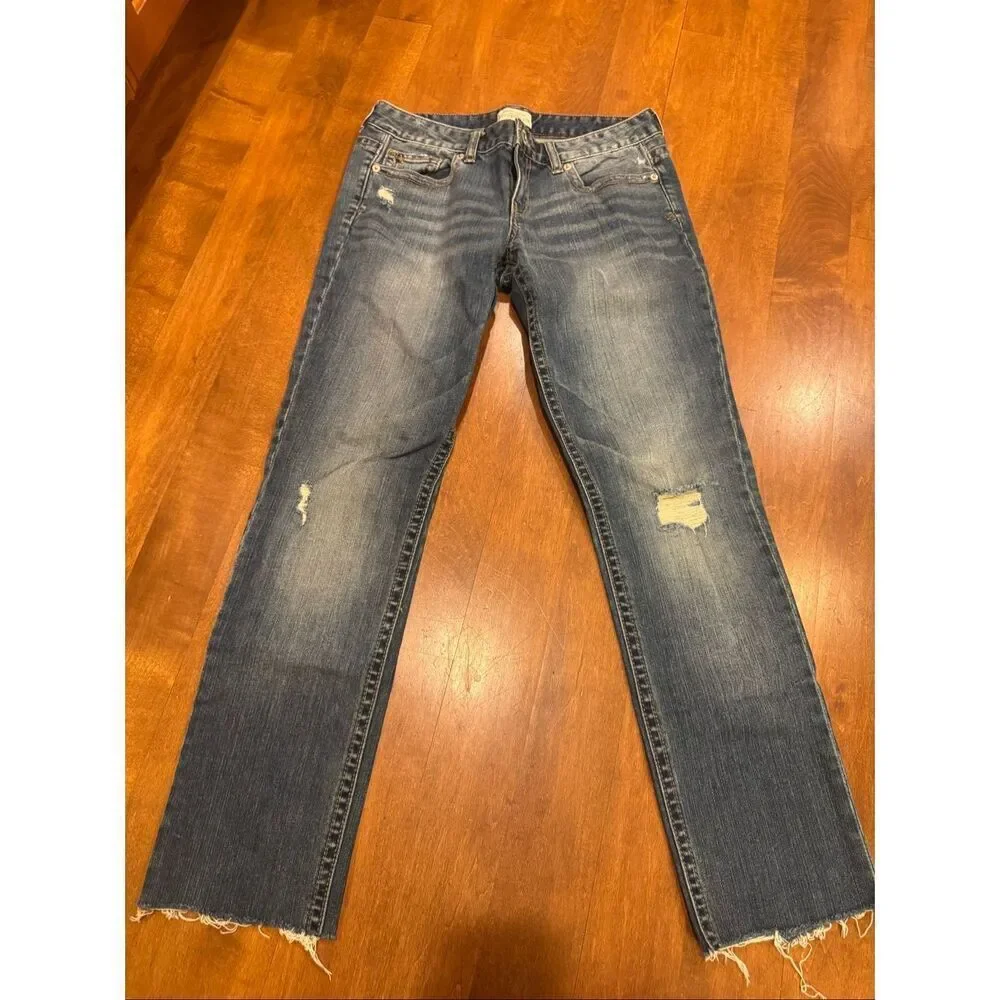 Aéropostale Bayla Skinny Jeans Women’s 5/6 Distressed Raw Hem Medium Wash Stretc